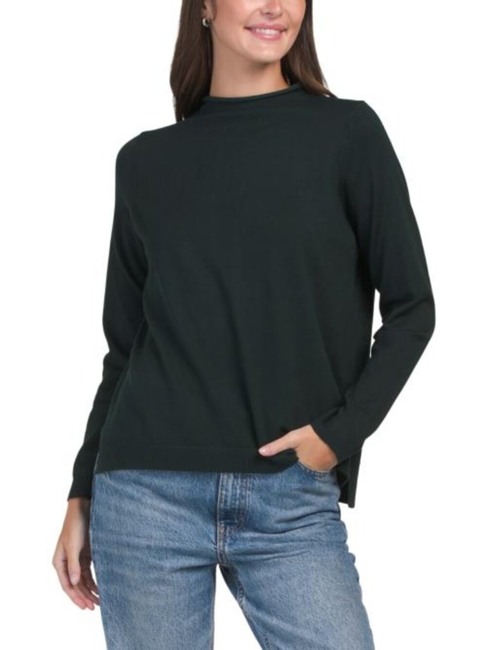 ADRIANNA PAPELL Mock Neck Sweater With Step Hem